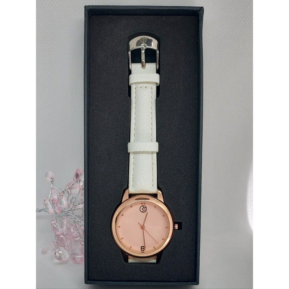Vintage 3T Women’s White Leather Strap, Rose Gold, Pink Dial Watch - NWT